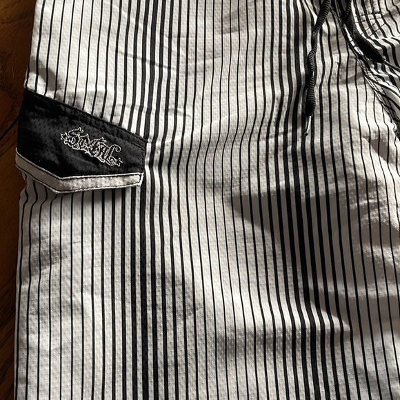 Men’s board shorts. Black stripes on white background. EUC - Picture 3 of 8